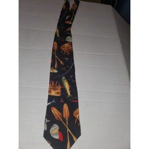 Ruff Hewn Fishing Tackle Fisherman Black Neck Tie Mens Necktie LURE FISH